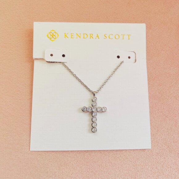 Kendra Scott Silver Cross Pendant Necklace in White Crystal - Picture 4 of 4